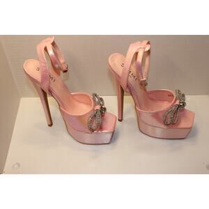 SIMMI LONDON PINK SHIMMER DIAMANTE BOW STILETTO PLATFORM SIZE 8